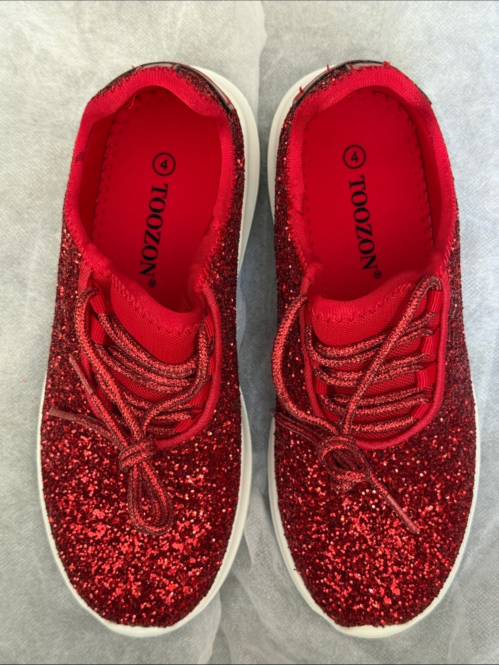 Kids' Red Glitter Slip-On Lace Up Look Sneakers. By Toozon. Size 4